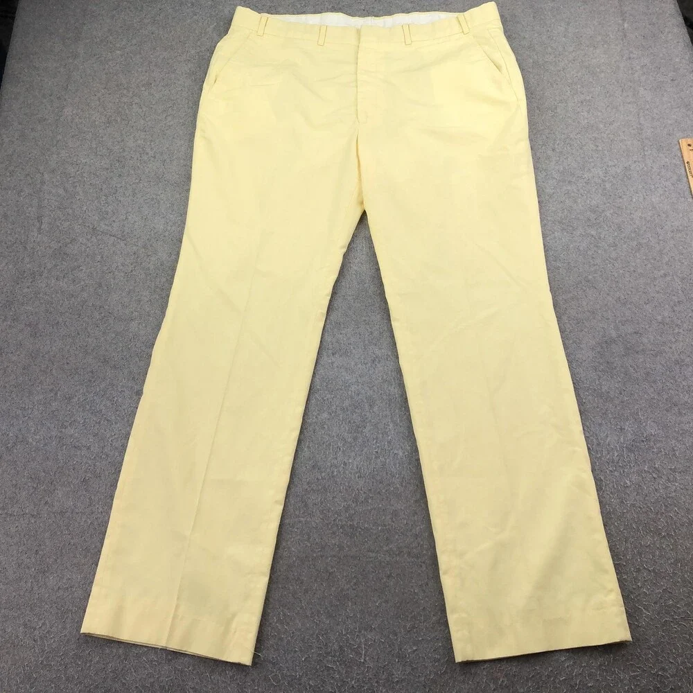 Vintage Orvis Pants Mens 38x32 Yellow Chino Straight Leg Casual Cotton 70s USA